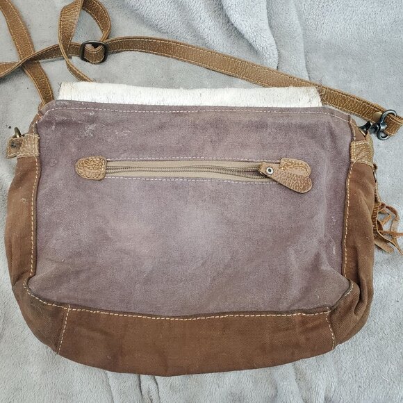 Myra Bag Purse Womens Upcycled Hair-On Leather & Cotton Canvas Sling Bag *Read* - Picture 10 of 12